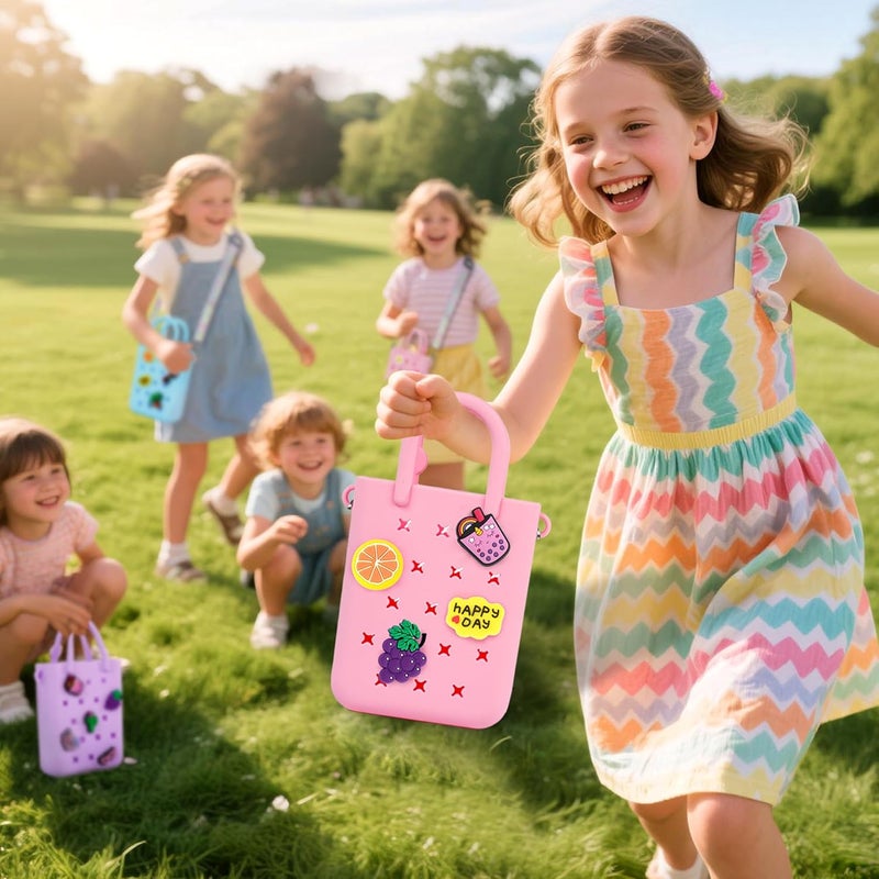 Oudizz Mini Rubber Tote Bag, Silicone Beach Tote for Little Girl & Woman, Cute Bag with 20 Charms & Adjustable Shoulder Strap - Image 3